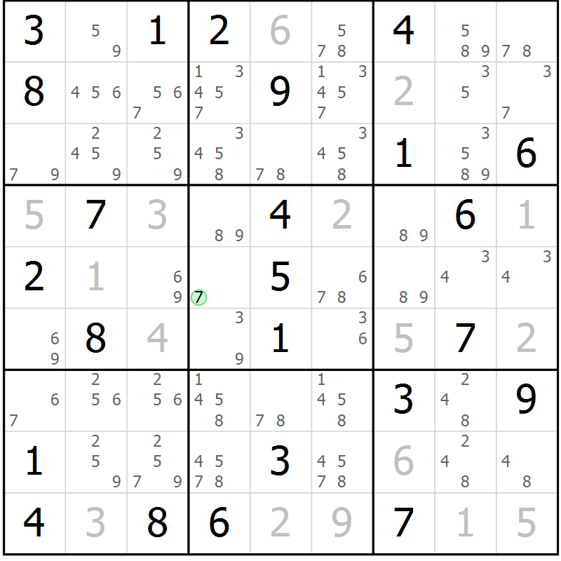 Position des candidats pour la solution de la Gr 49 page 52 du magazine de sudoku Maestro n° 097