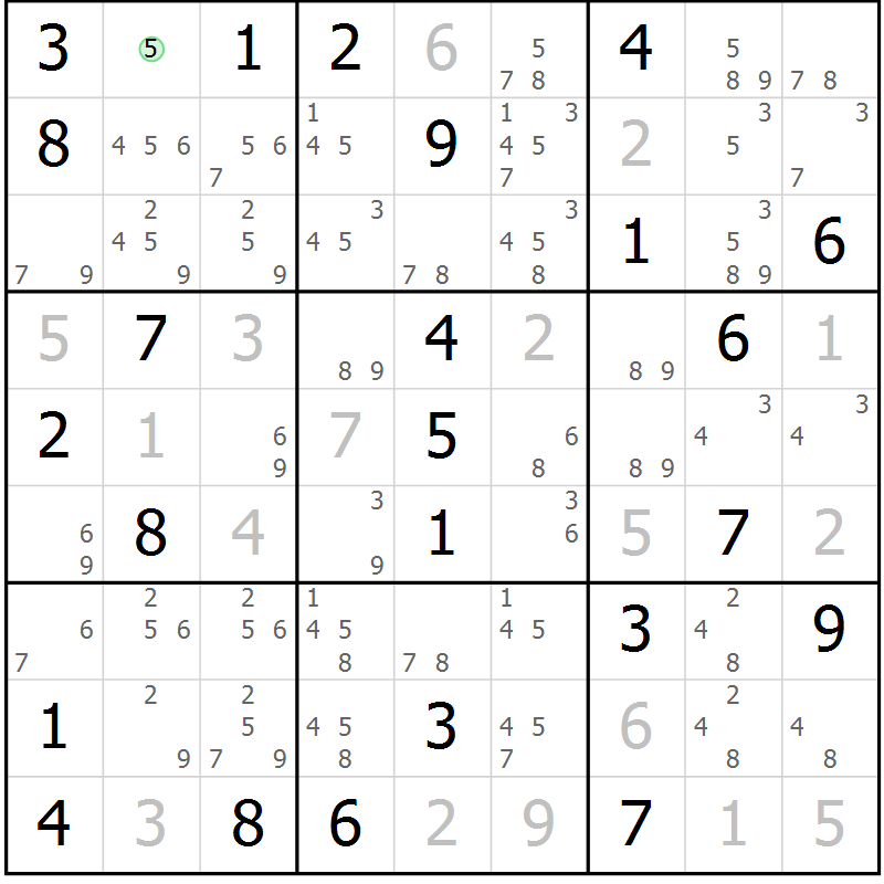 Position des candidats pour la solution de la Gr 49 page 52 du magazine de sudoku Maestro n° 097