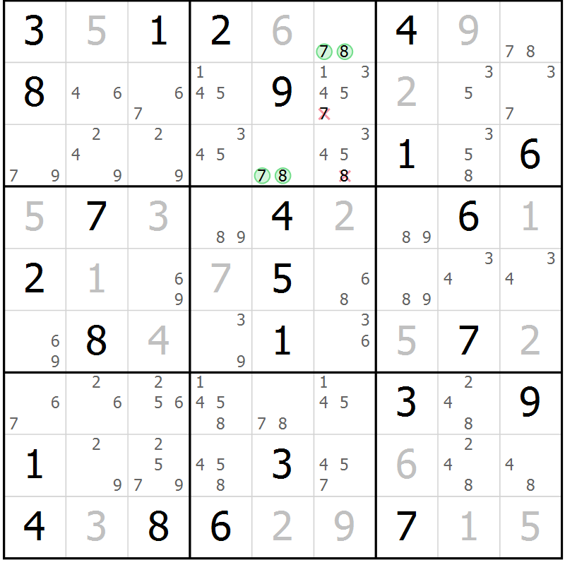 Position des candidats pour la solution de la Gr 49 page 52 du magazine de sudoku Maestro n° 097