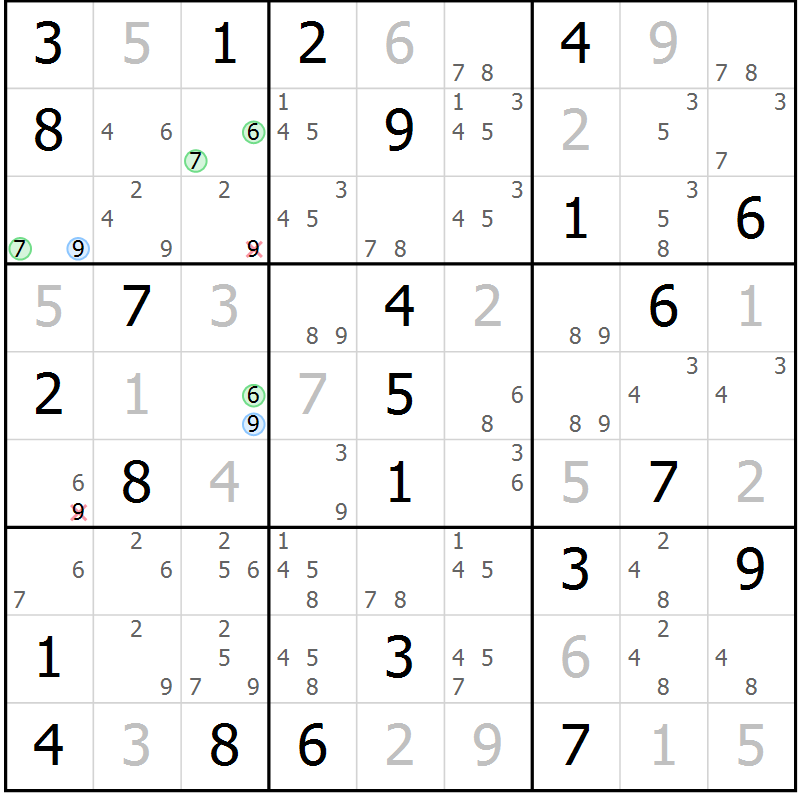 Position des candidats pour la solution de la Gr 49 page 52 du magazine de sudoku Maestro n° 097