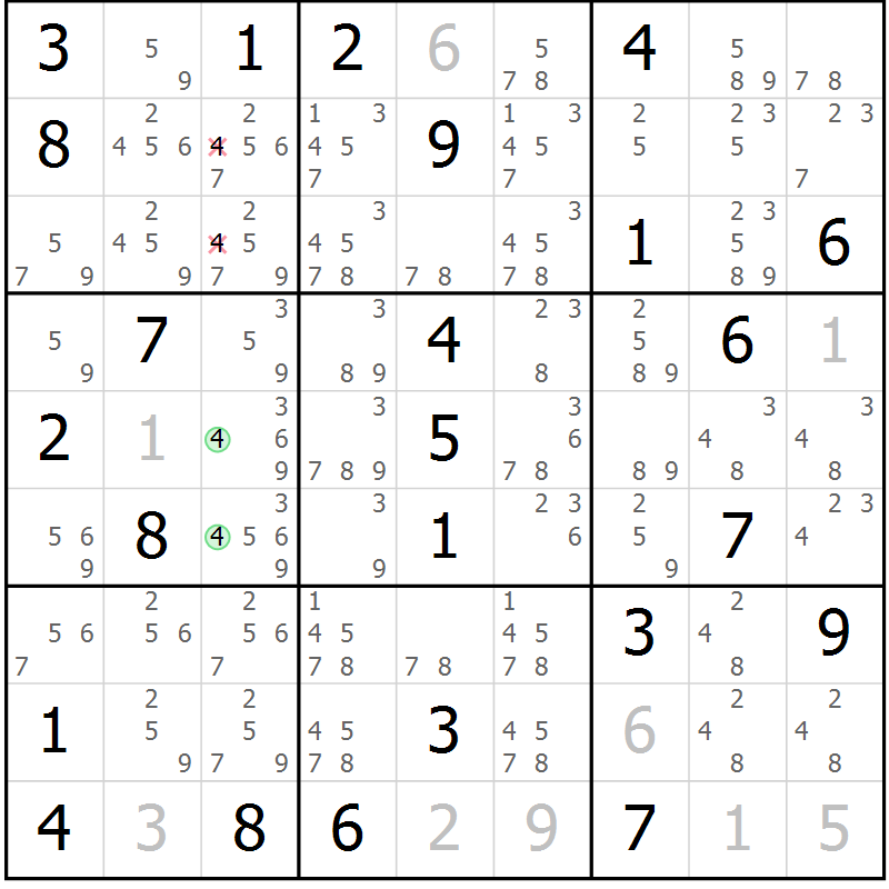 Position des candidats pour la solution de la Gr 49 page 52 du magazine de sudoku Maestro n° 097