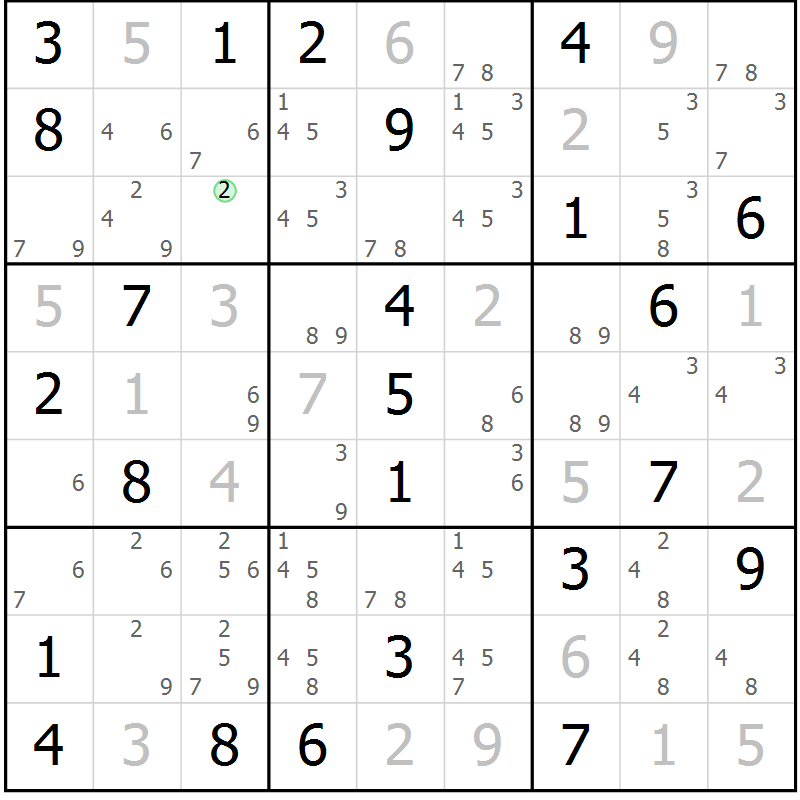 Position des candidats pour la solution de la Gr 49 page 52 du magazine de sudoku Maestro n° 097