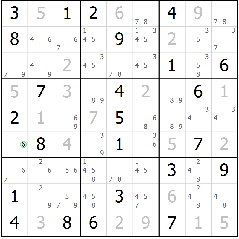 Position des candidats pour la solution de la Gr 49 page 52 du magazine de sudoku Maestro n° 097