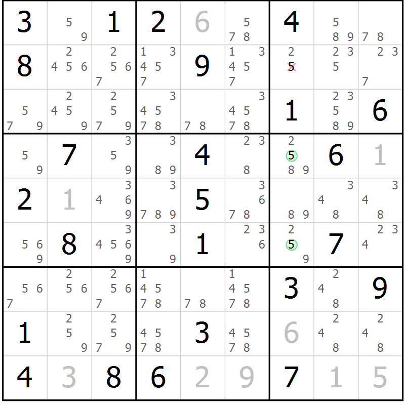 Position des candidats pour la solution de la Gr 49 page 52 du magazine de sudoku Maestro n° 097