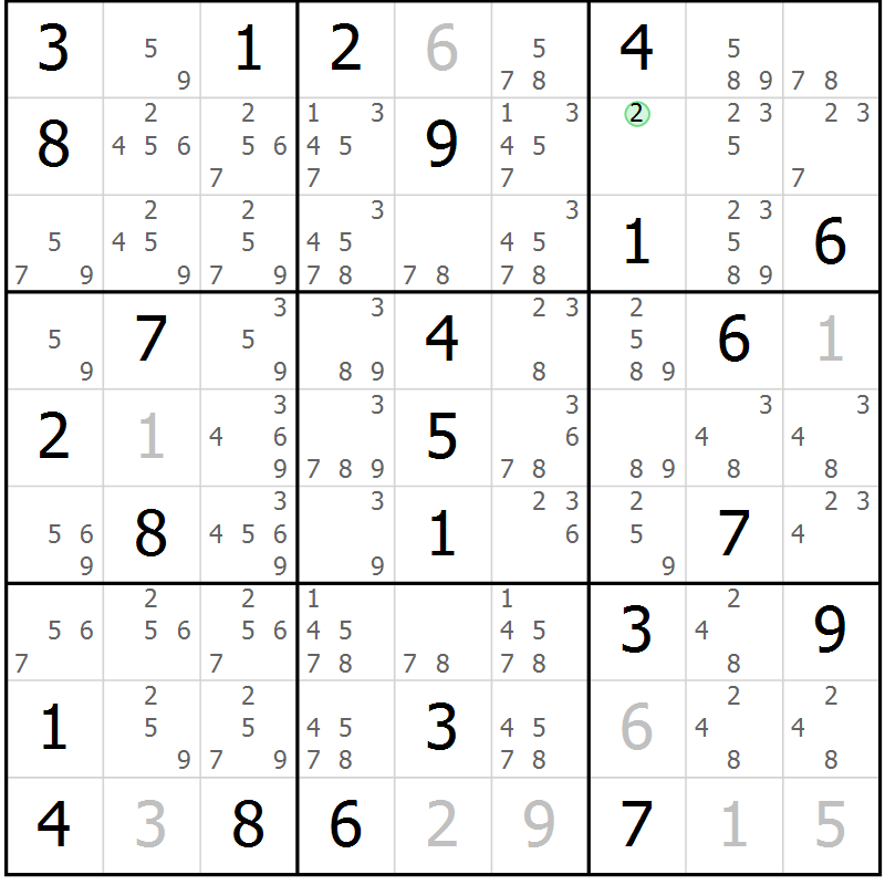 Position des candidats pour la solution de la Gr 49 page 52 du magazine de sudoku Maestro n° 097