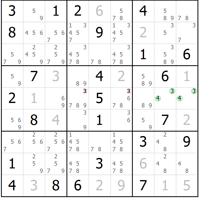 Position des candidats pour la solution de la Gr 49 page 52 du magazine de sudoku Maestro n° 097