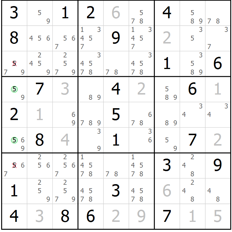 Position des candidats pour la solution de la Gr 49 page 52 du magazine de sudoku Maestro n° 097