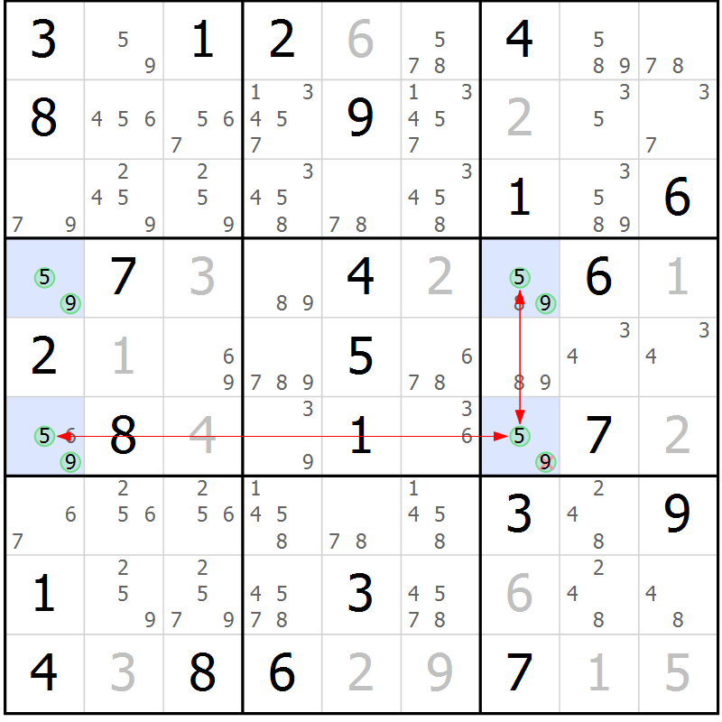 Position des candidats pour la solution de la Gr 49 page 52 du magazine de sudoku Maestro n° 097