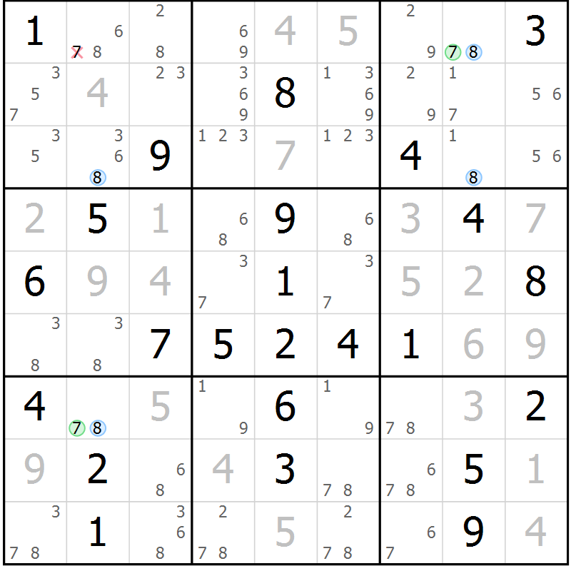Position des candidats pour la solution de la Gr 5 page 8 du magazine de sudoku Maestro n° 097