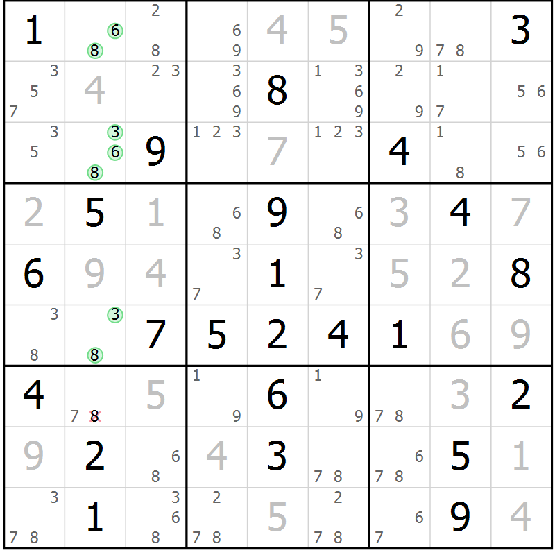 Position des candidats pour la solution de la Gr 5 page 8 du magazine de sudoku Maestro n° 097