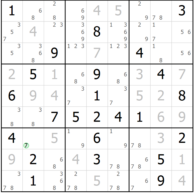 Position des candidats pour la solution de la Gr 5 page 8 du magazine de sudoku Maestro n° 097