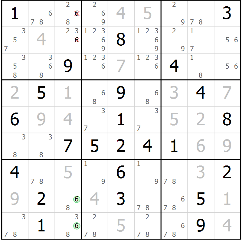 Position des candidats pour la solution de la Gr 5 page 8 du magazine de sudoku Maestro n° 097