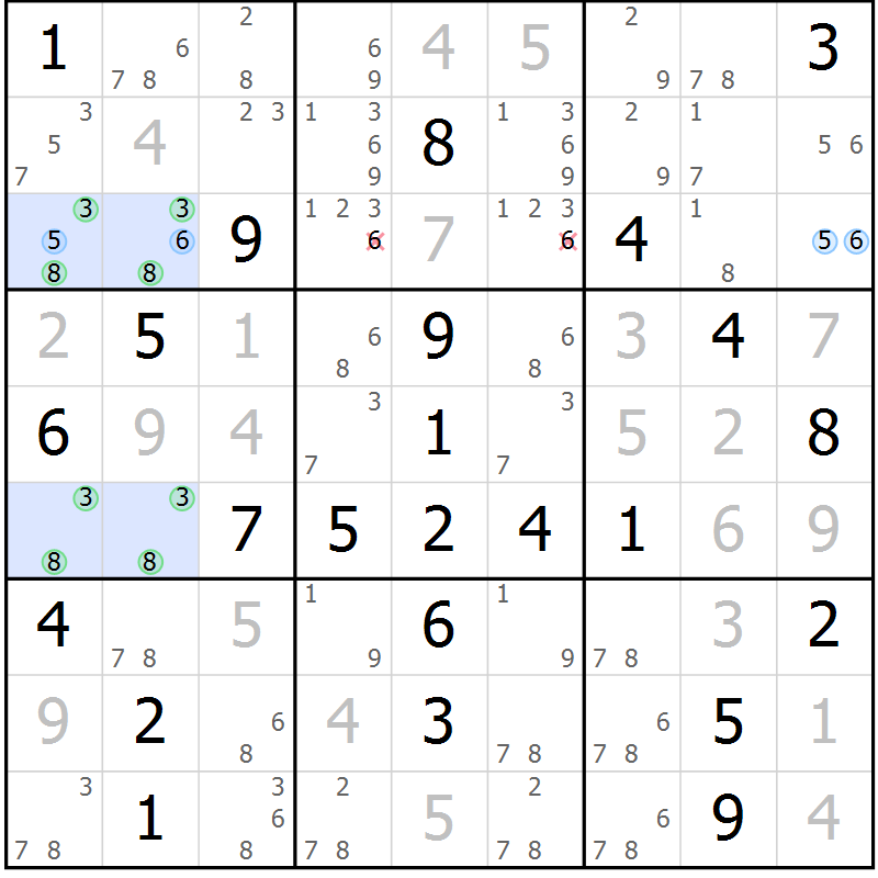 Position des candidats pour la solution de la Gr 5 page 8 du magazine de sudoku Maestro n° 097