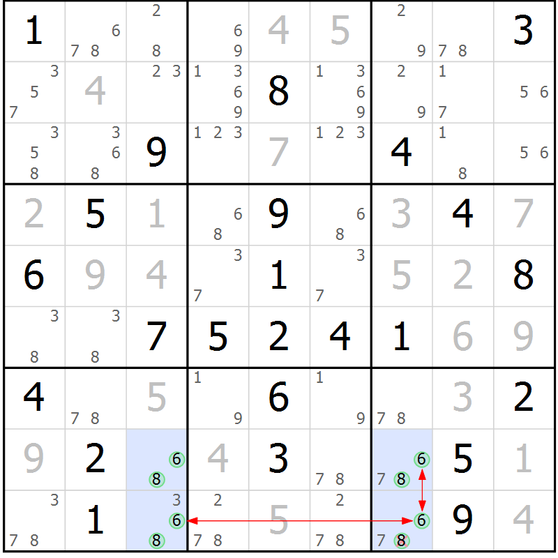 Position des candidats pour la solution de la Gr 5 page 8 du magazine de sudoku Maestro n° 097