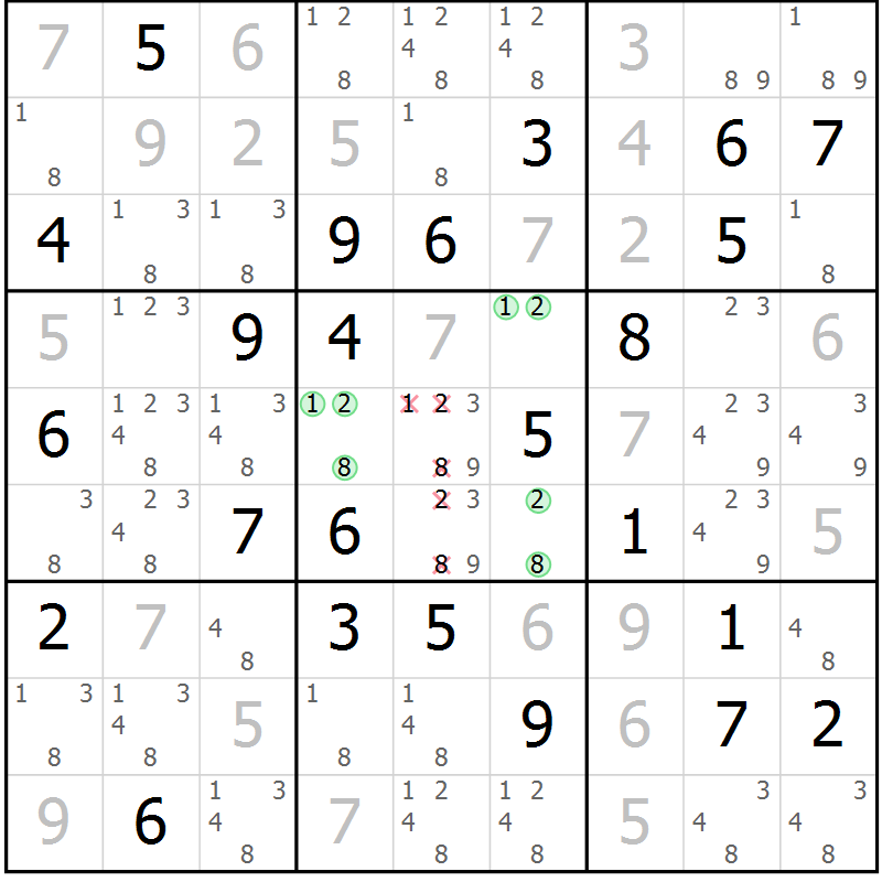 Position des candidats pour la solution de la Gr 50 page 53 du magazine de sudoku Maestro n° 097