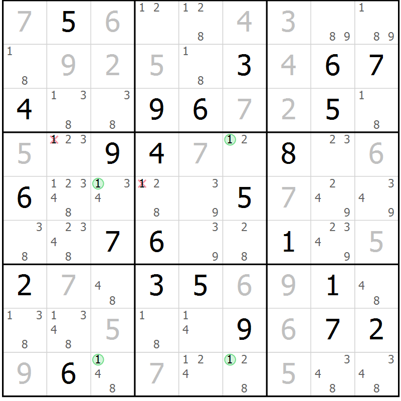 Position des candidats pour la solution de la Gr 50 page 53 du magazine de sudoku Maestro n° 097