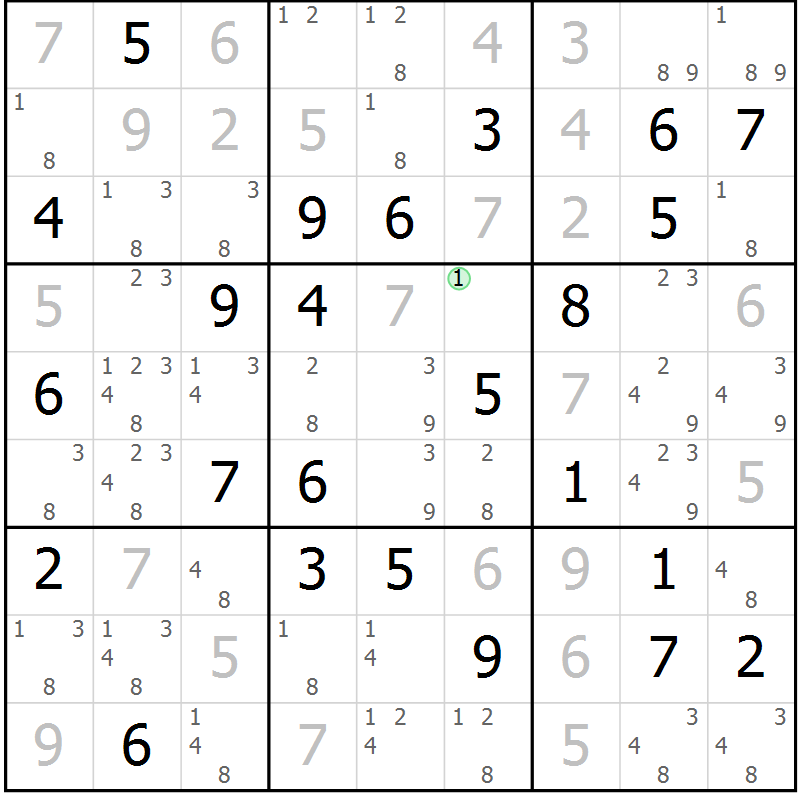 Position des candidats pour la solution de la Gr 50 page 53 du magazine de sudoku Maestro n° 097