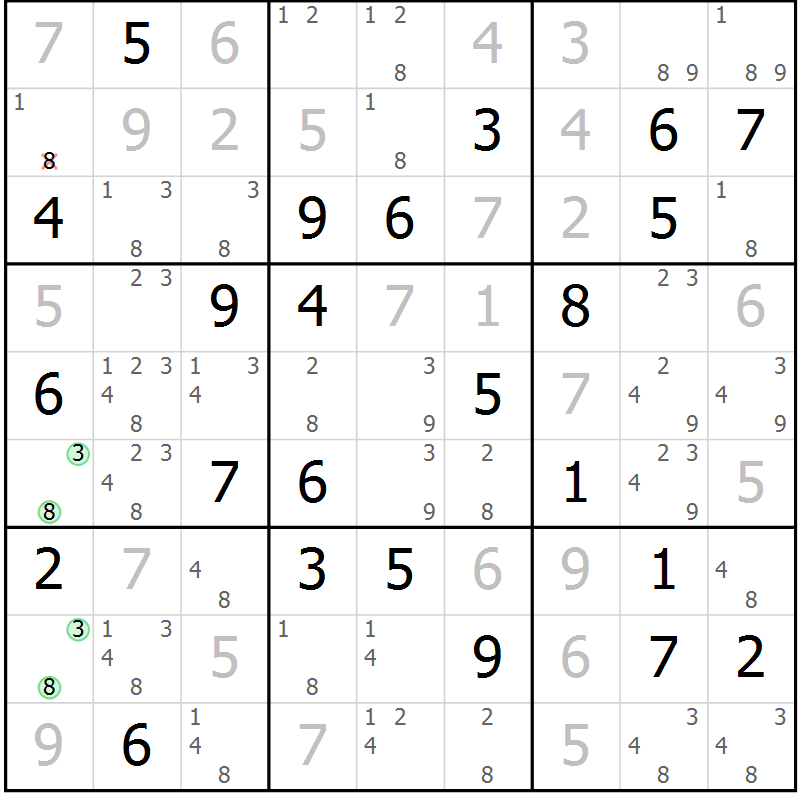 Position des candidats pour la solution de la Gr 50 page 53 du magazine de sudoku Maestro n° 097