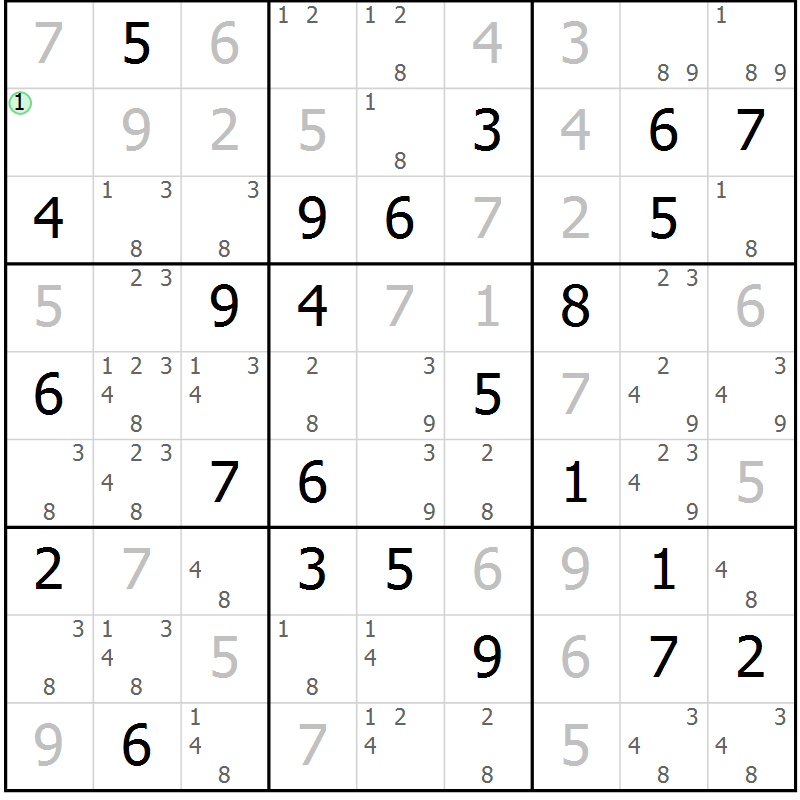 Position des candidats pour la solution de la Gr 50 page 53 du magazine de sudoku Maestro n° 097