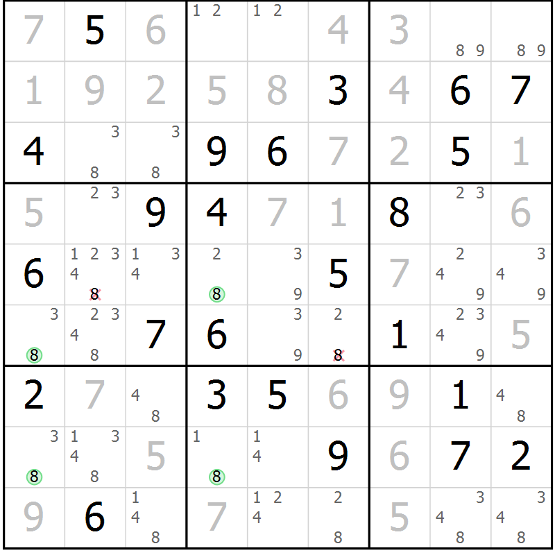 Position des candidats pour la solution de la Gr 50 page 53 du magazine de sudoku Maestro n° 097