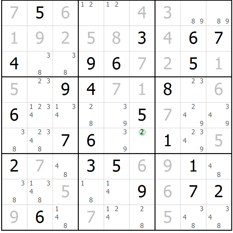 Position des candidats pour la solution de la Gr 50 page 53 du magazine de sudoku Maestro n° 097