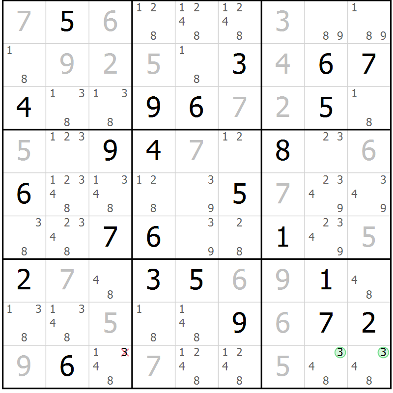 Position des candidats pour la solution de la Gr 50 page 53 du magazine de sudoku Maestro n° 097