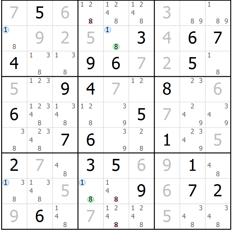 Position des candidats pour la solution de la Gr 50 page 53 du magazine de sudoku Maestro n° 097