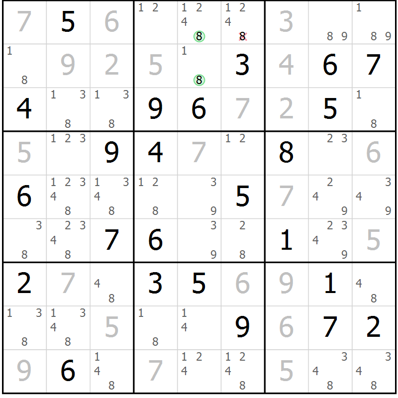 Position des candidats pour la solution de la Gr 50 page 53 du magazine de sudoku Maestro n° 097