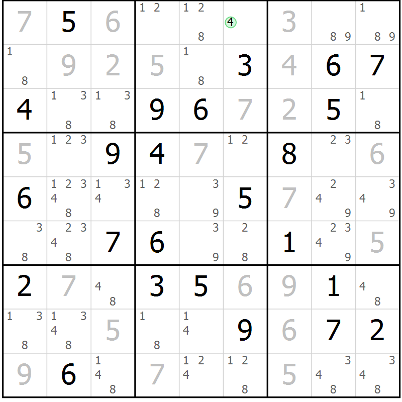 Position des candidats pour la solution de la Gr 50 page 53 du magazine de sudoku Maestro n° 097