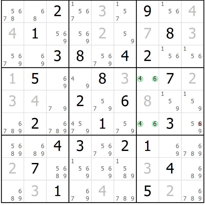 Position des candidats pour la solution de la Gr 51 page 54 du magazine de sudoku Maestro n° 097
