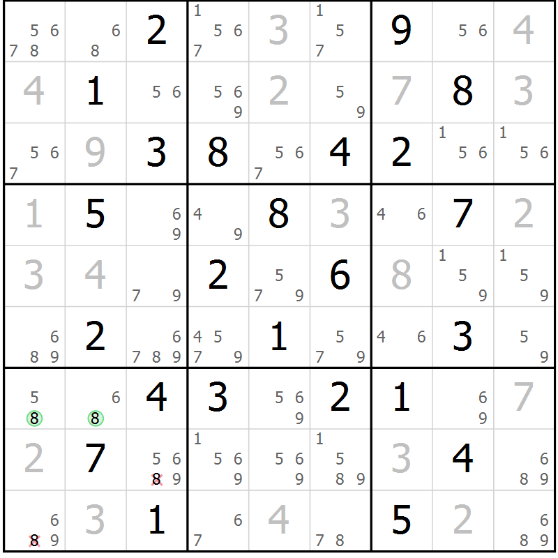 Position des candidats pour la solution de la Gr 51 page 54 du magazine de sudoku Maestro n° 097