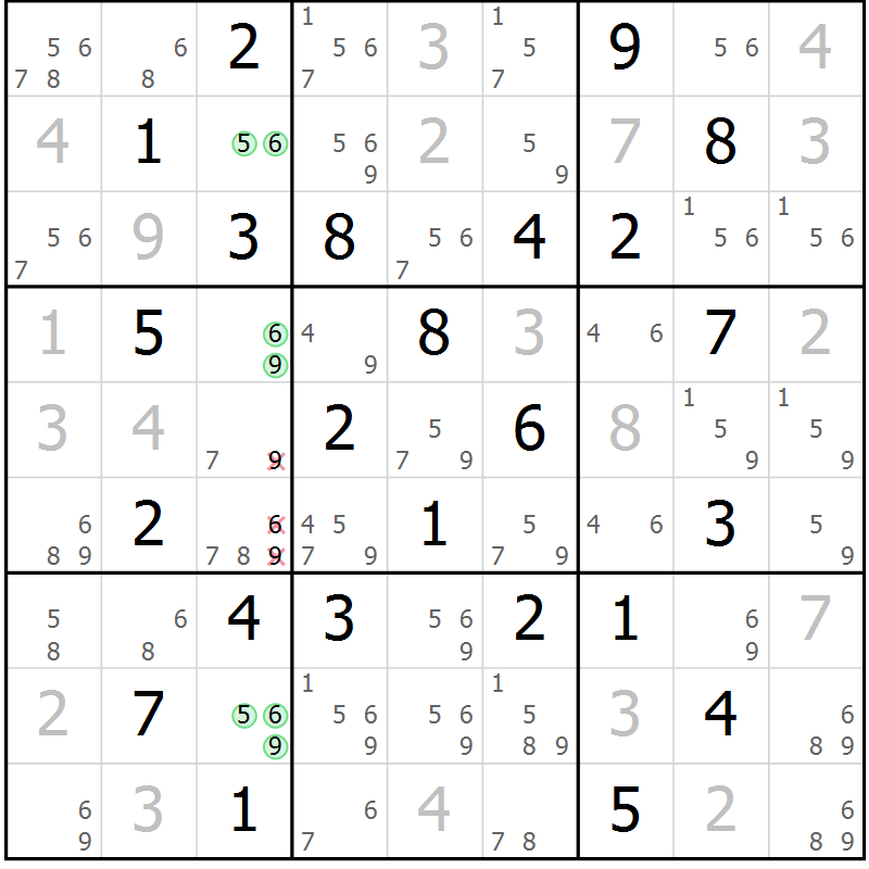 Position des candidats pour la solution de la Gr 51 page 54 du magazine de sudoku Maestro n° 097