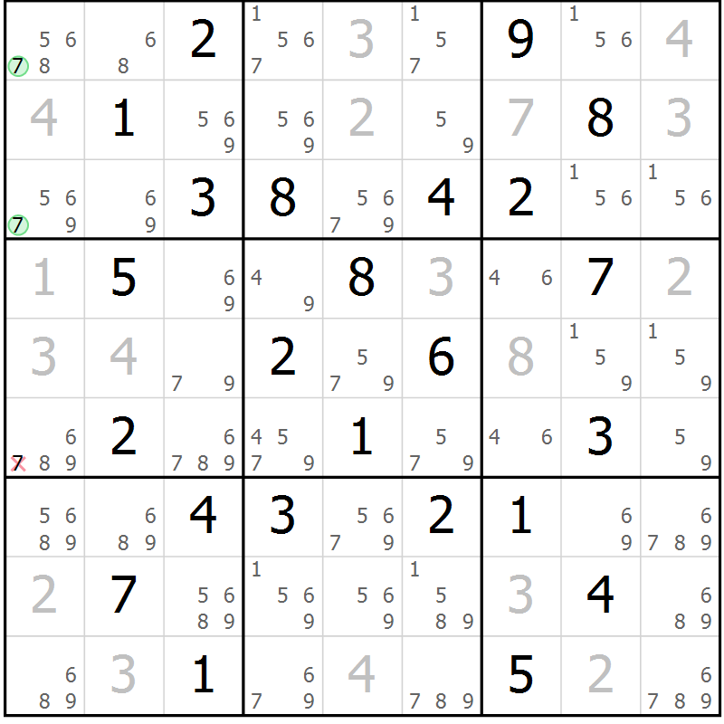Position des candidats pour la solution de la Gr 51 page 54 du magazine de sudoku Maestro n° 097