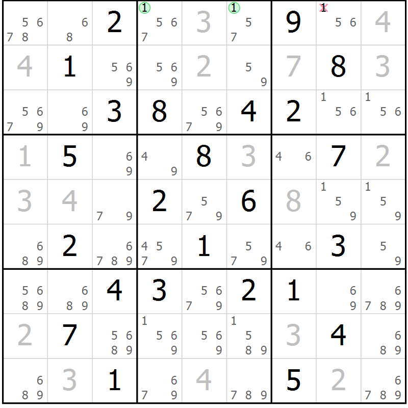 Position des candidats pour la solution de la Gr 51 page 54 du magazine de sudoku Maestro n° 097