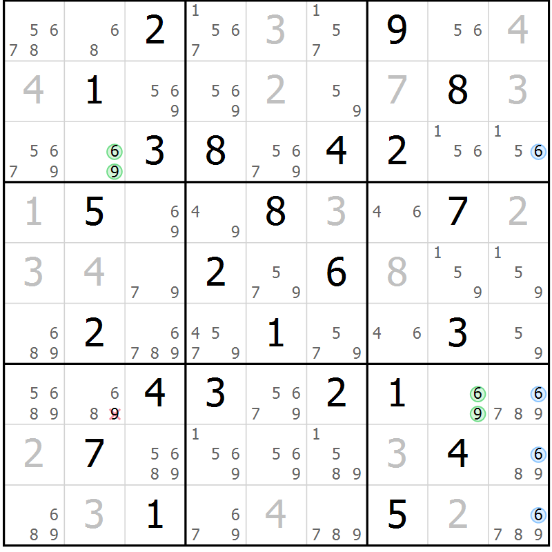 Position des candidats pour la solution de la Gr 51 page 54 du magazine de sudoku Maestro n° 097