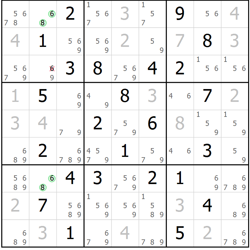 Position des candidats pour la solution de la Gr 51 page 54 du magazine de sudoku Maestro n° 097