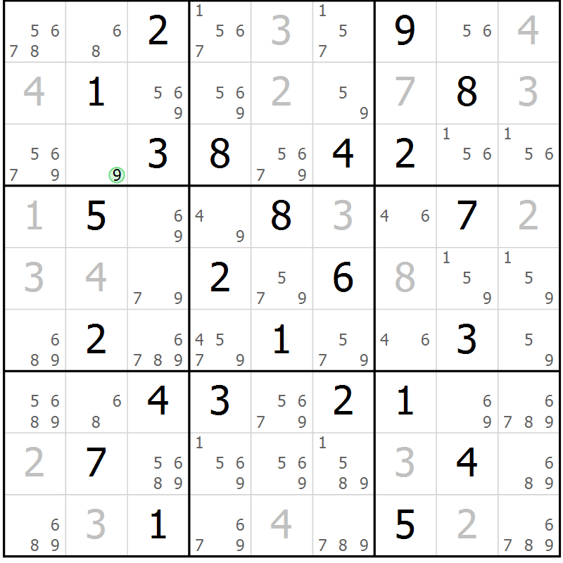 Position des candidats pour la solution de la Gr 51 page 54 du magazine de sudoku Maestro n° 097