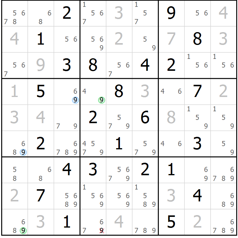 Position des candidats pour la solution de la Gr 51 page 54 du magazine de sudoku Maestro n° 097