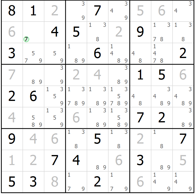 Position des candidats pour la solution de la Gr 52 page 55 du magazine de sudoku Maestro n° 097