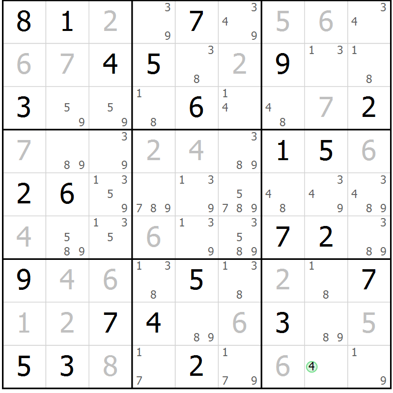 Position des candidats pour la solution de la Gr 52 page 55 du magazine de sudoku Maestro n° 097