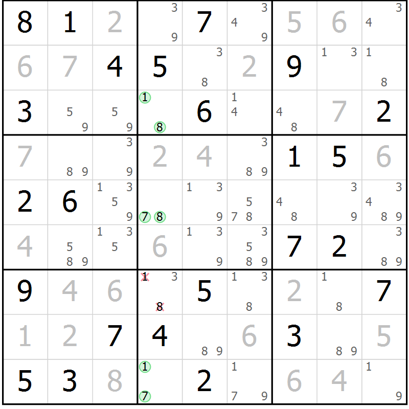 Position des candidats pour la solution de la Gr 52 page 55 du magazine de sudoku Maestro n° 097