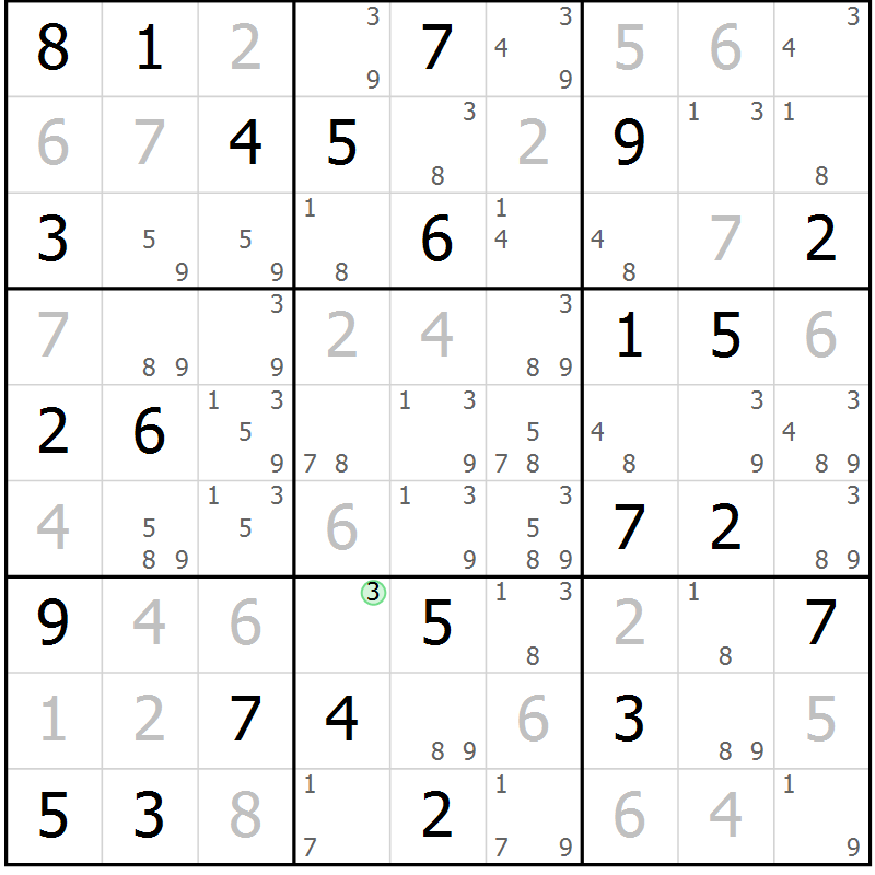 Position des candidats pour la solution de la Gr 52 page 55 du magazine de sudoku Maestro n° 097