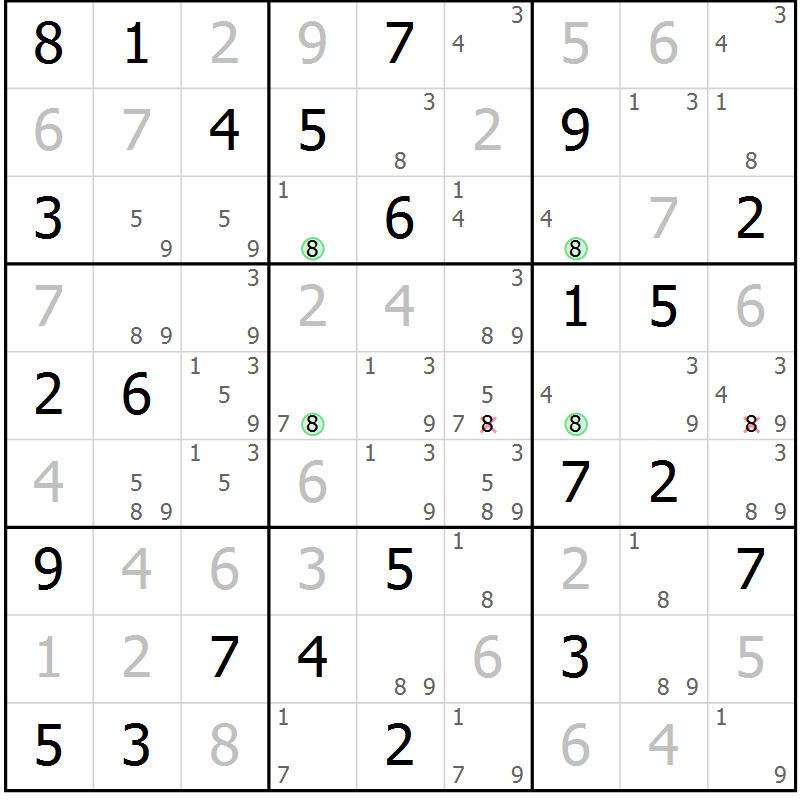 Position des candidats pour la solution de la Gr 52 page 55 du magazine de sudoku Maestro n° 097