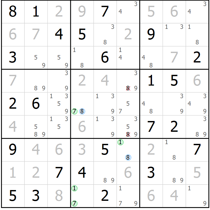 Position des candidats pour la solution de la Gr 52 page 55 du magazine de sudoku Maestro n° 097