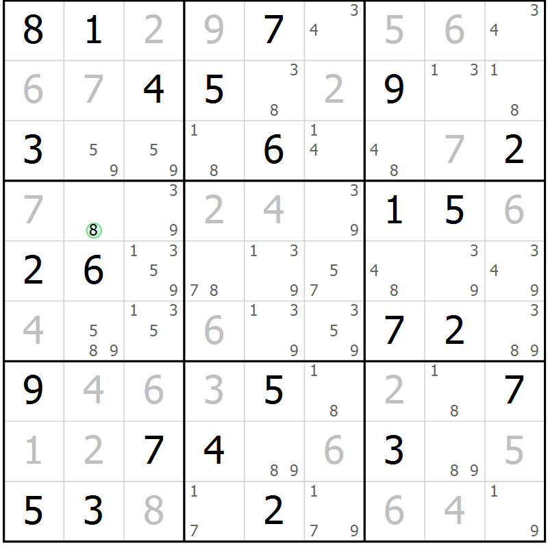 Position des candidats pour la solution de la Gr 52 page 55 du magazine de sudoku Maestro n° 097