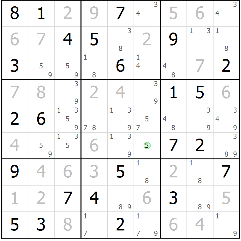 Position des candidats pour la solution de la Gr 52 page 55 du magazine de sudoku Maestro n° 097