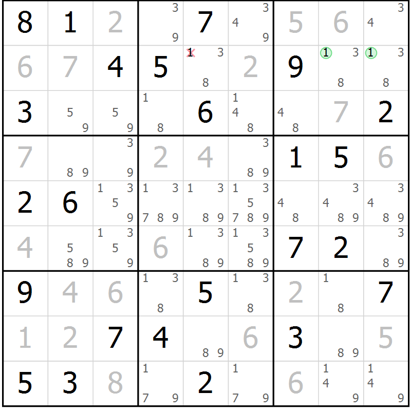 Position des candidats pour la solution de la Gr 52 page 55 du magazine de sudoku Maestro n° 097