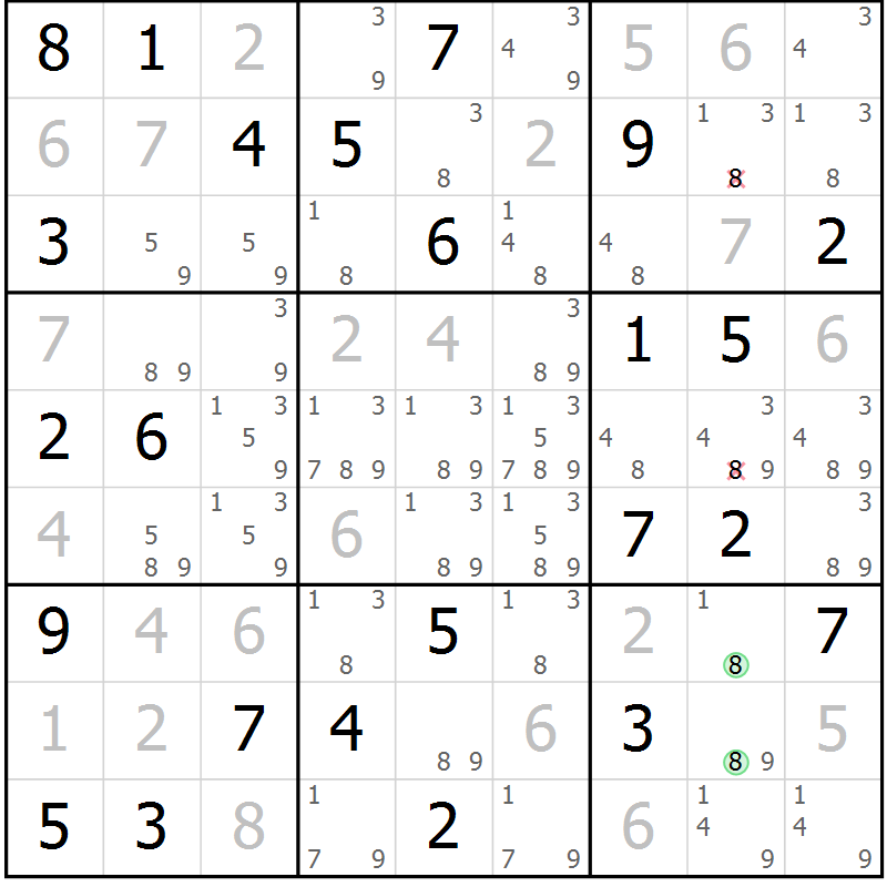 Position des candidats pour la solution de la Gr 52 page 55 du magazine de sudoku Maestro n° 097