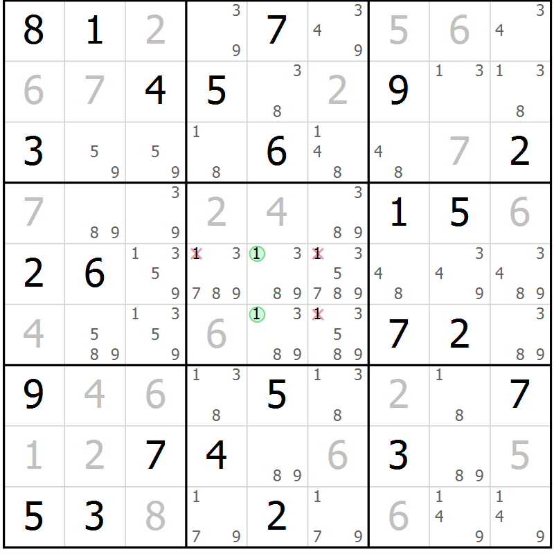 Position des candidats pour la solution de la Gr 52 page 55 du magazine de sudoku Maestro n° 097