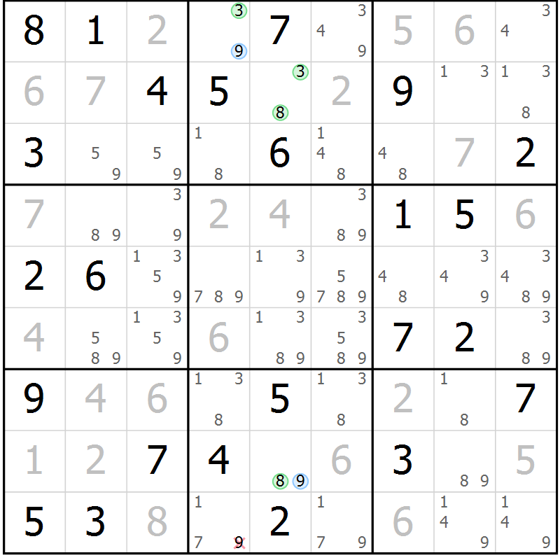 Position des candidats pour la solution de la Gr 52 page 55 du magazine de sudoku Maestro n° 097